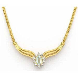 Genuine 0.45 Cts Aquamarine & Diamond Pendant Necklace Solid 14k Yellow Gold